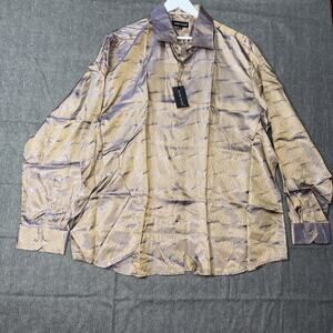 NEW Barry Wang Drees Shirt Men 2XL Gold Purple Silk Blend Gold Button Up